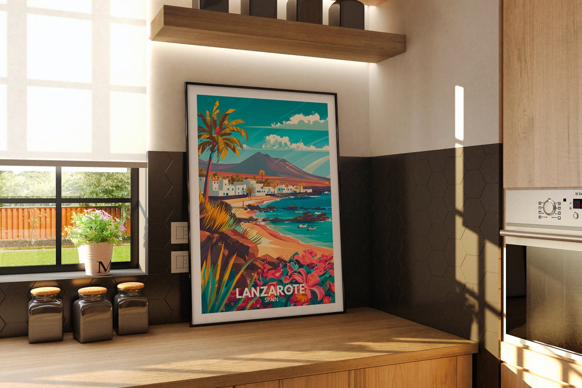 Lanzarote Spain Beach Volcano Whitewashed Town Travel Poster - Image 2