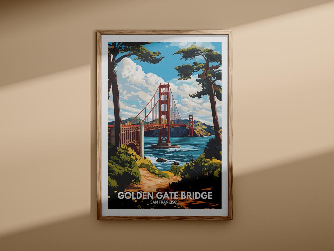 Golden Gate Bridge San Francisco Cypress Trees Iconic Landmark Poster - Image 3