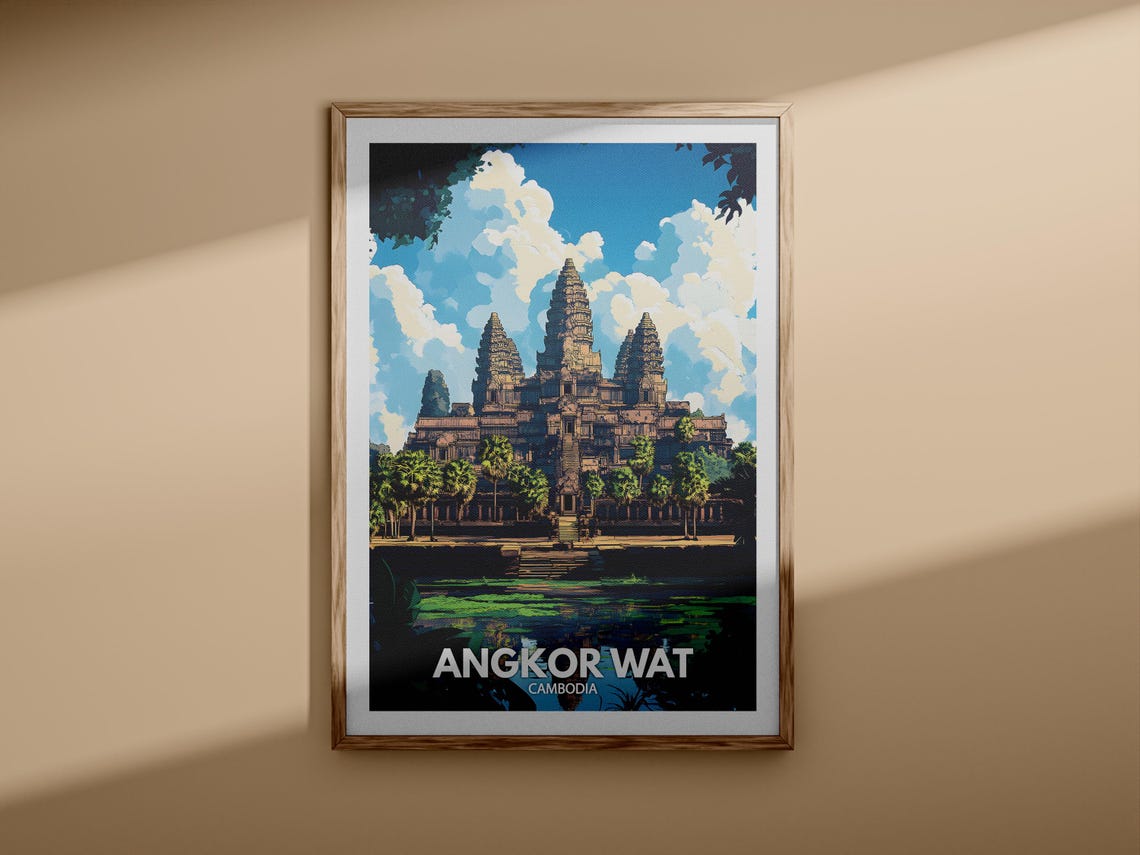 Angkor Wat Cambodia Ancient Temple Towers Lotus Moat Travel Poster - Image 3