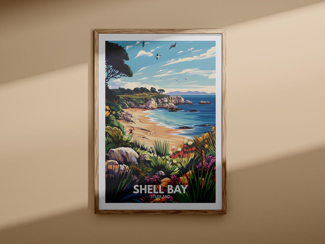 Shell Bay Studland Sandy Beach Flowers Cliffs Coastal Travel Poster - Image 3