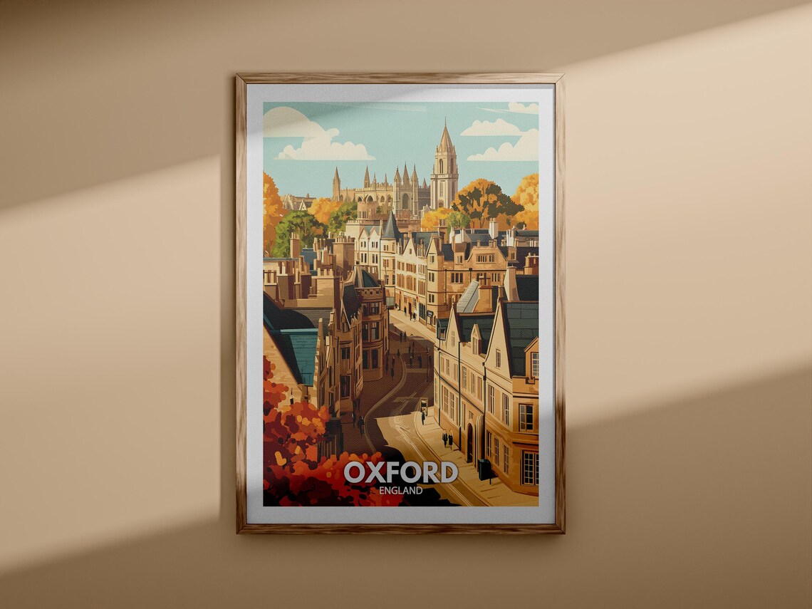 Oxford England Historic Spires Autumn Street Vintage Travel Poster - Image 3