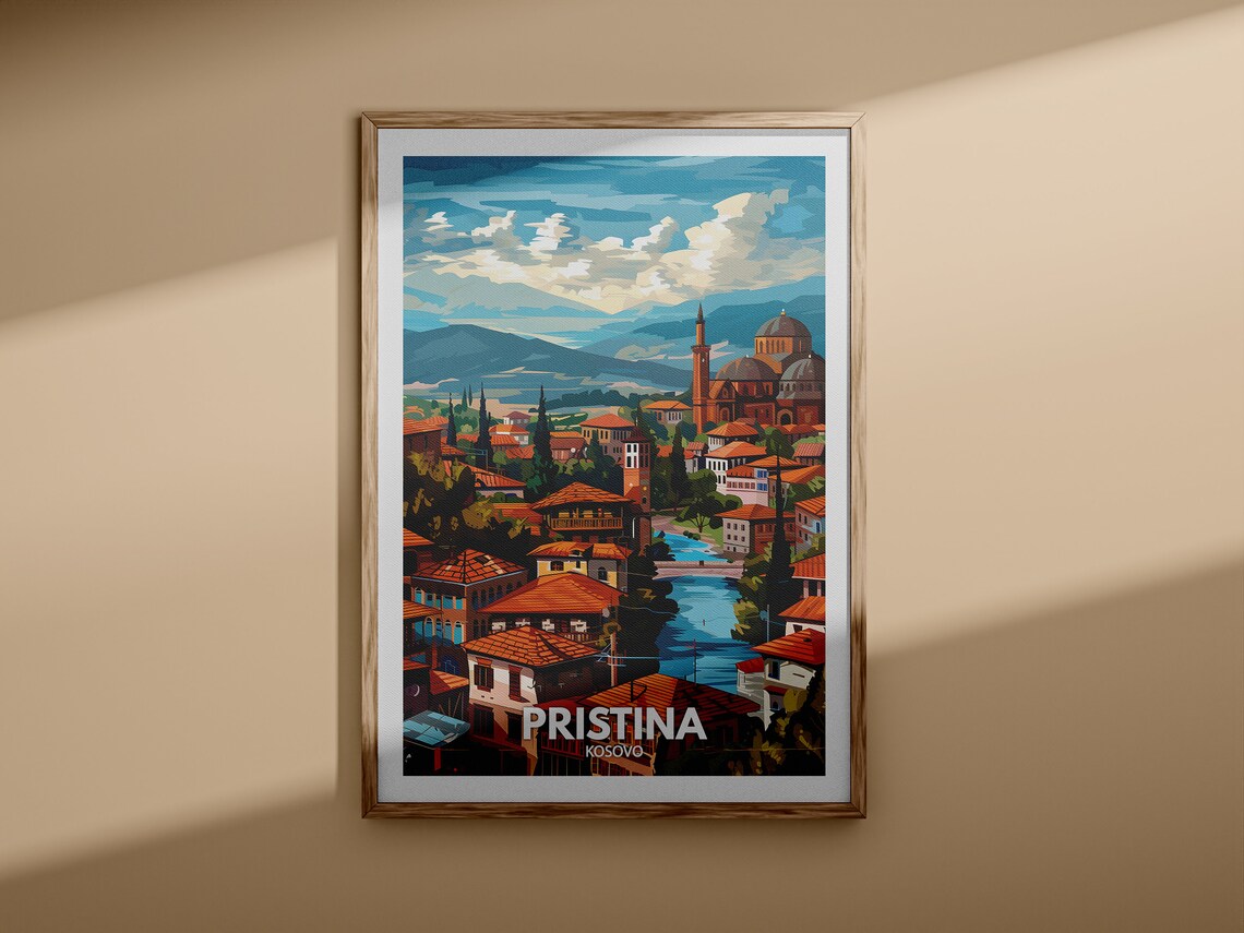 Pristina Kosovo Old Town Mosque Mountain Scenic Travel Poster - Image 3