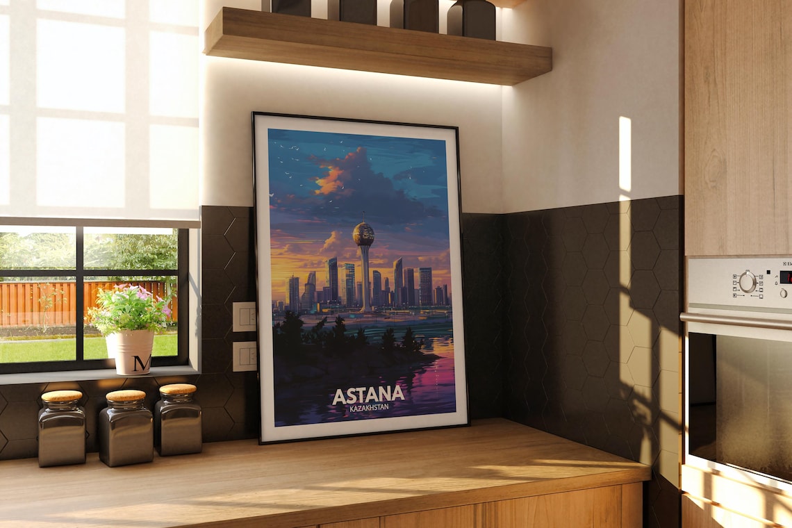 Astana Kazakhstan Bayterek Tower Dusk Skyline Capital Travel Poster - Image 2
