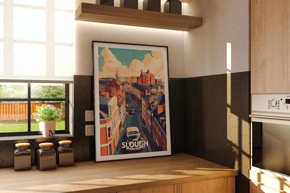 Slough England Vintage High Street Brick Buildings Retro Travel Poster - Image 2