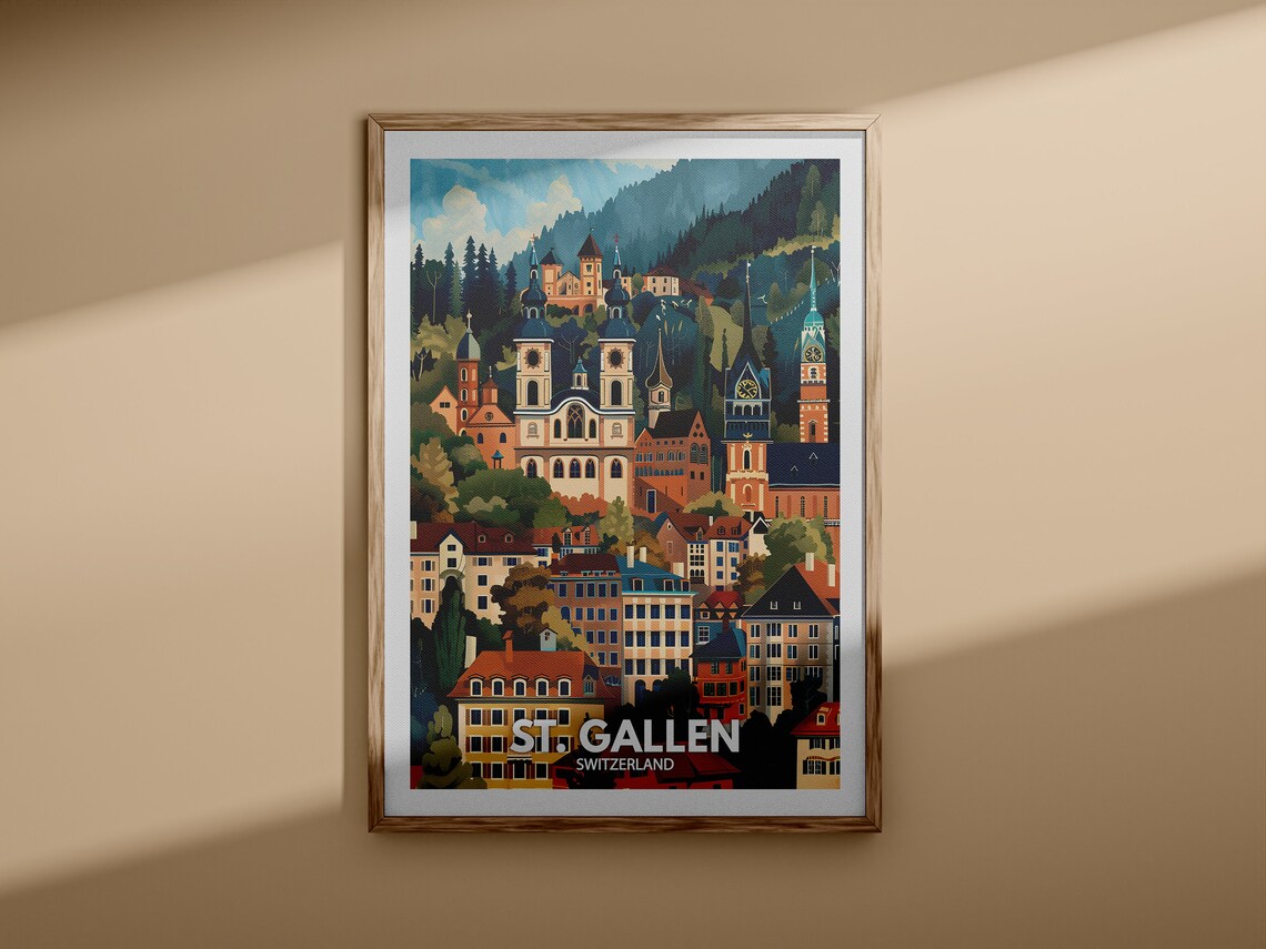 St Gallen Switzerland Cathedral Old Town Alpine Travel Poster - Image 3