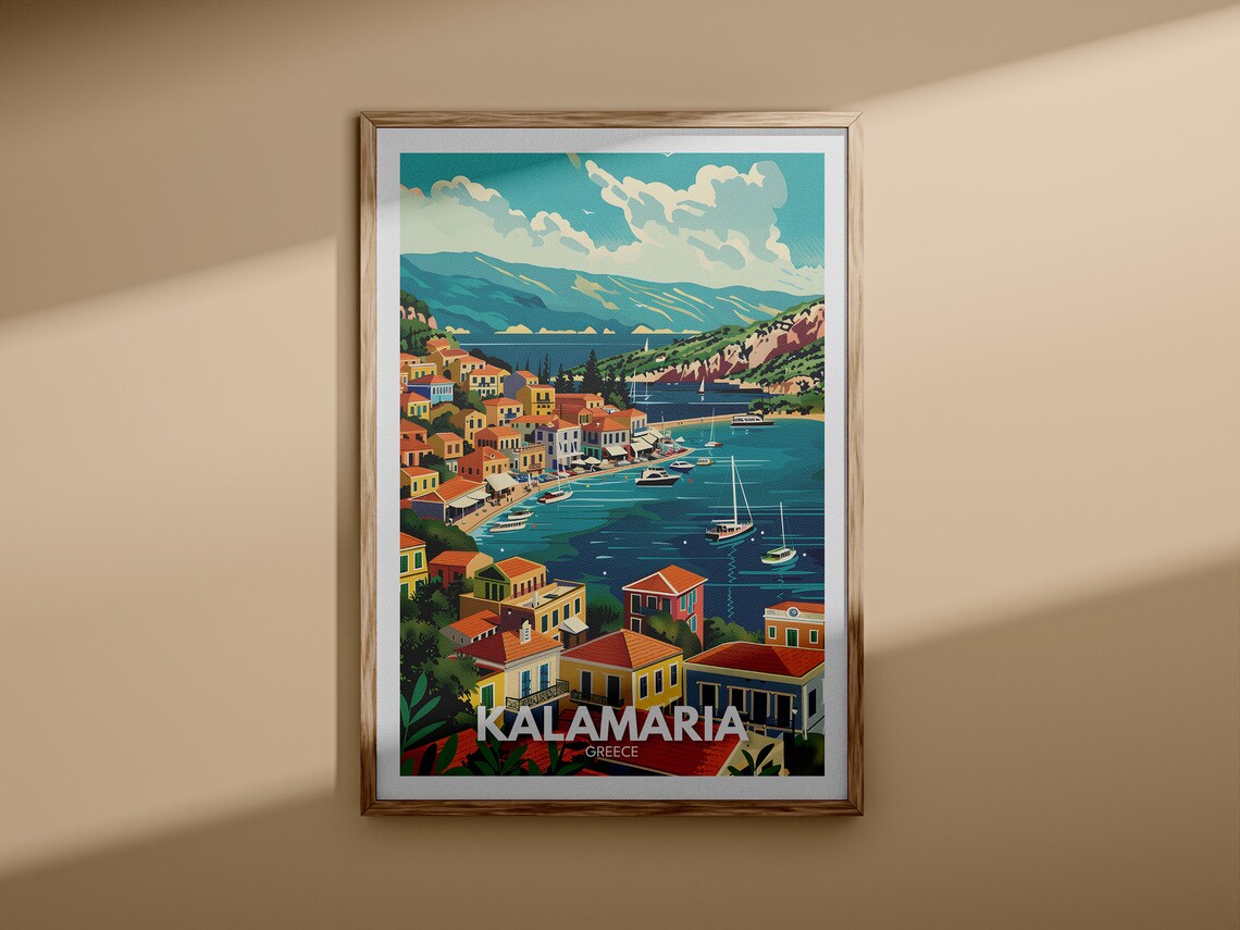 Kalamaria Greece Bay Sailboats Colorful Waterfront Art Poster - Image 3