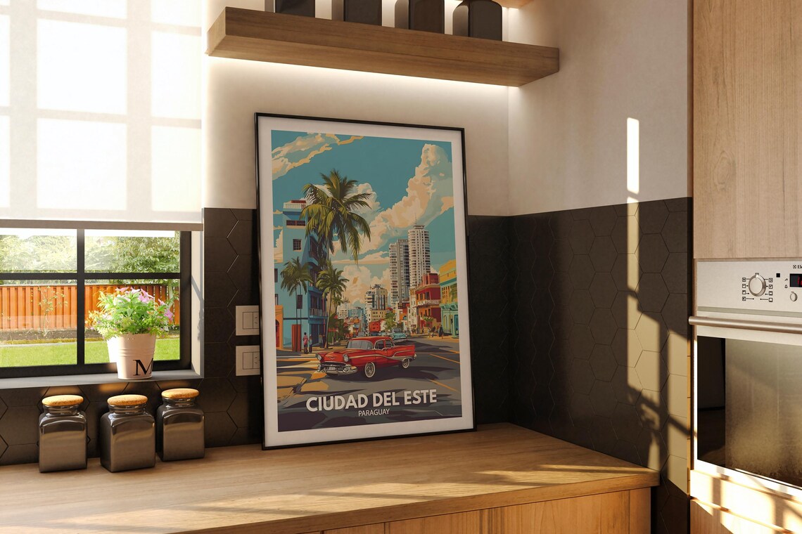 Ciudad del Este Paraguay Red Classic Car Travel Poster Artwork - Image 2