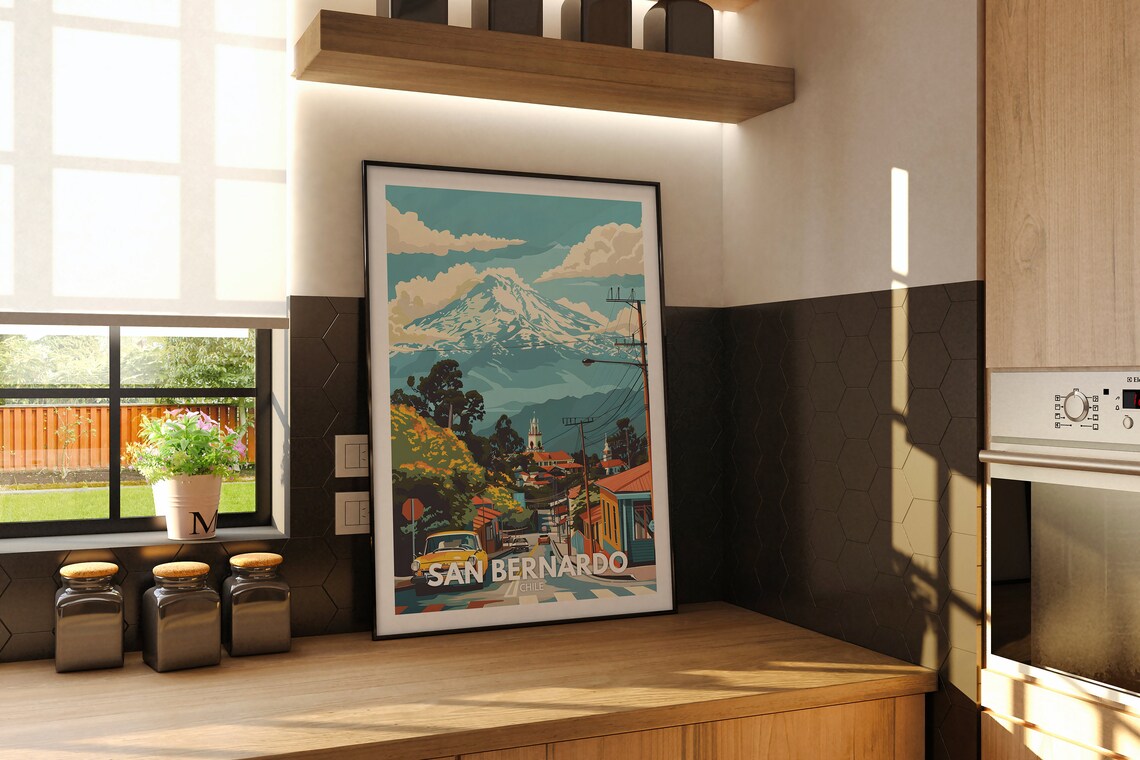 San Bernardo Chile Street Volcano View Vintage Travel Poster - Image 2