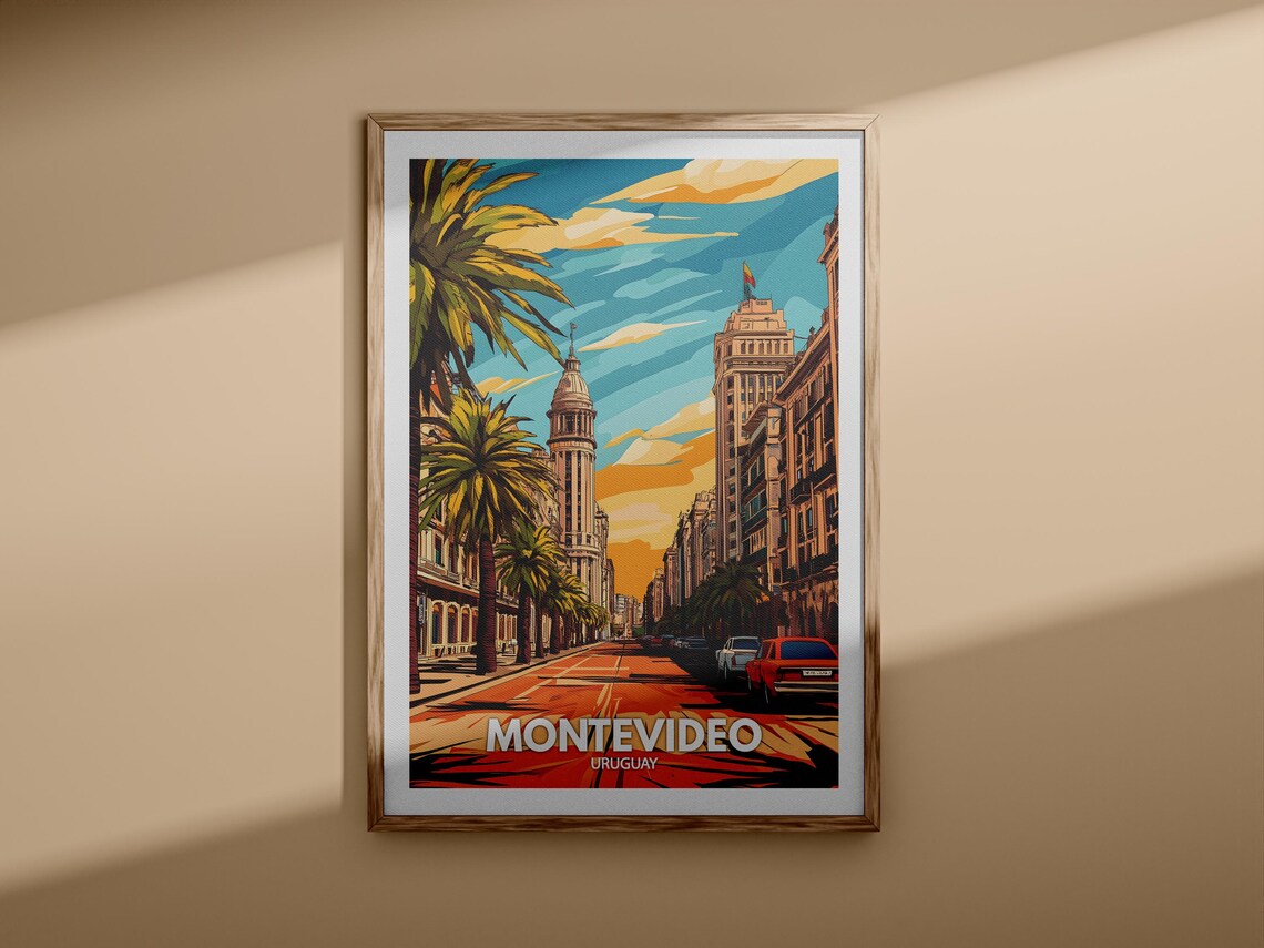 Montevideo Uruguay Travel Poster Palm Avenue Sunset Boulevard View - Image 3