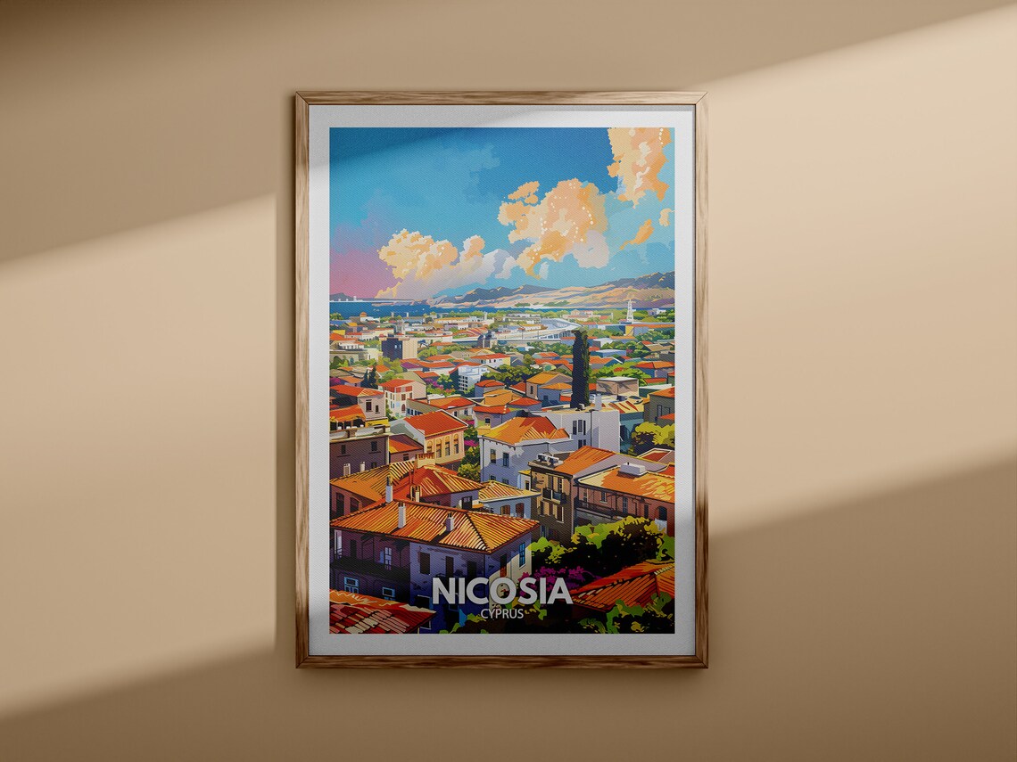 Nicosia Cyprus Rooftops Old Town Sunset Panorama Vintage Travel Poster - Image 3