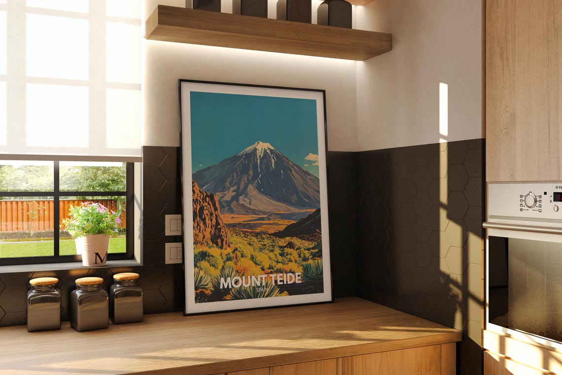 Mount Teide Spain Snow Capped Volcano Desert Vintage Travel Poster - Image 2