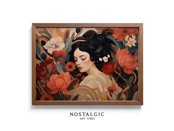 Woman Sleeping With Flowers Matisse Inspired Feminine Art Sleep With Flowers Romantic Painting Sophisticated Lady Art