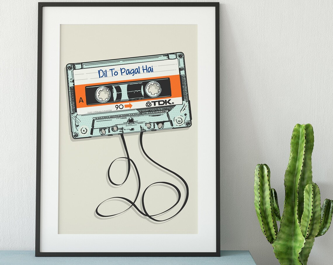 Personalised Indian Bollywood Song Poster, Retro Cassette
