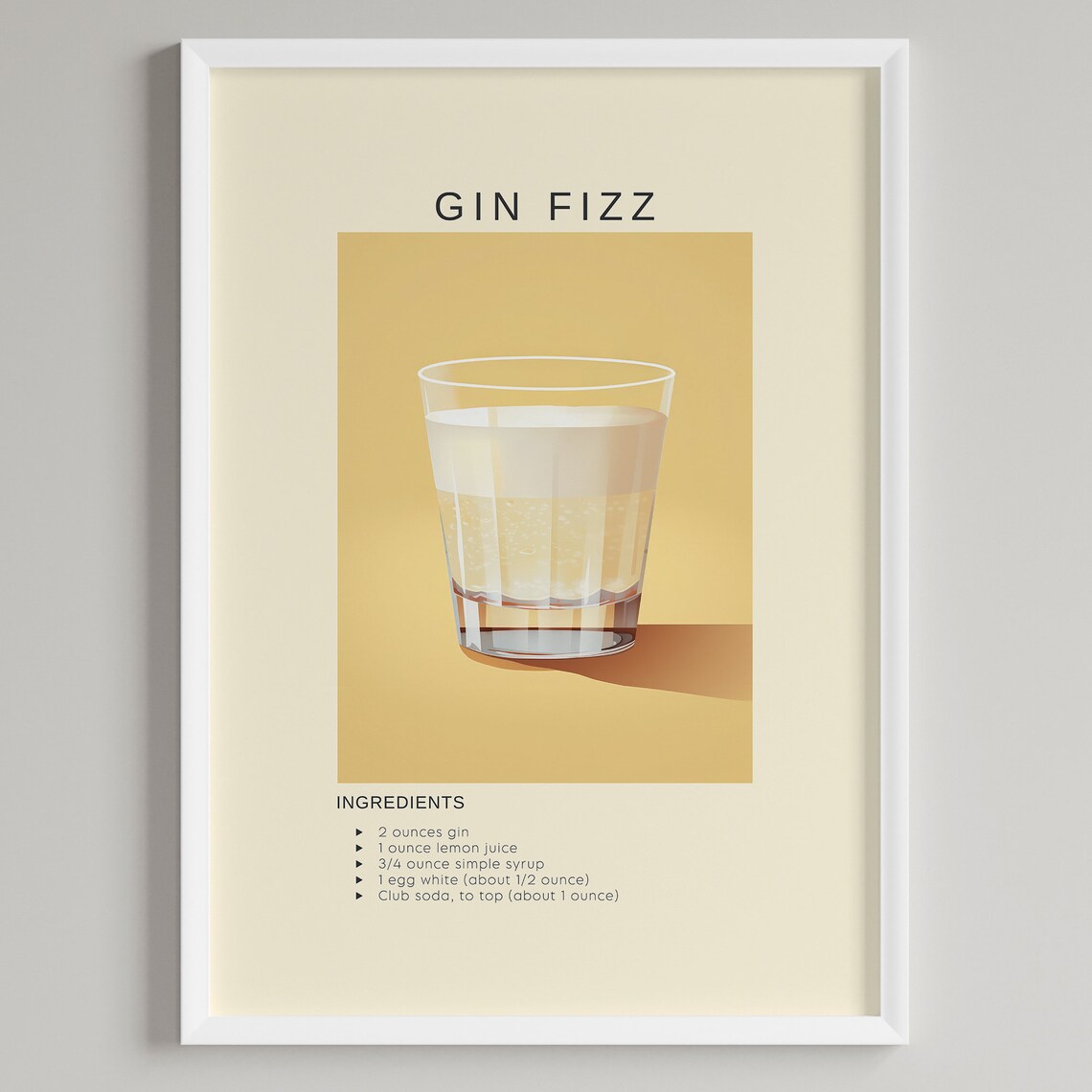 Gin Fizz Classic Cocktail Recipe Frothy Citrus Bar Cart Poster