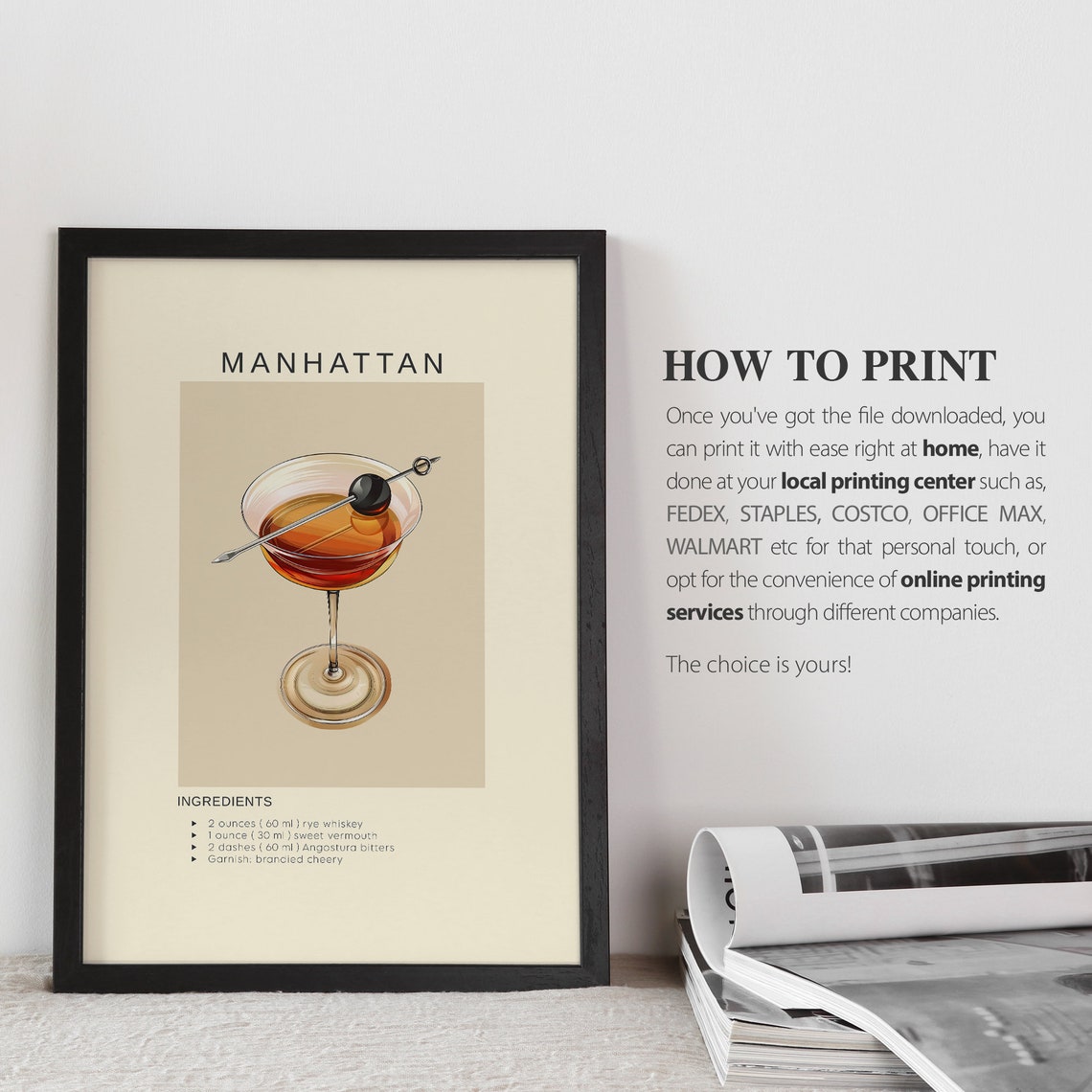 Manhattan Cocktail Rye Whiskey Recipe Minimalist Bar Decor Poster - Image 3