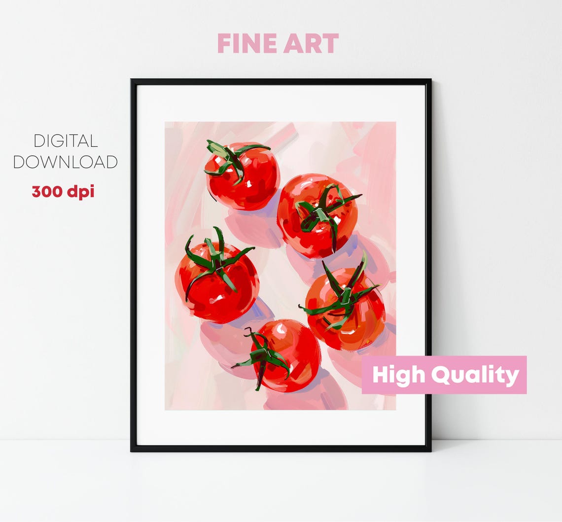 Red Cherry Tomatoes On Pink Background Fresh Vegetable Art Poster - Image 4