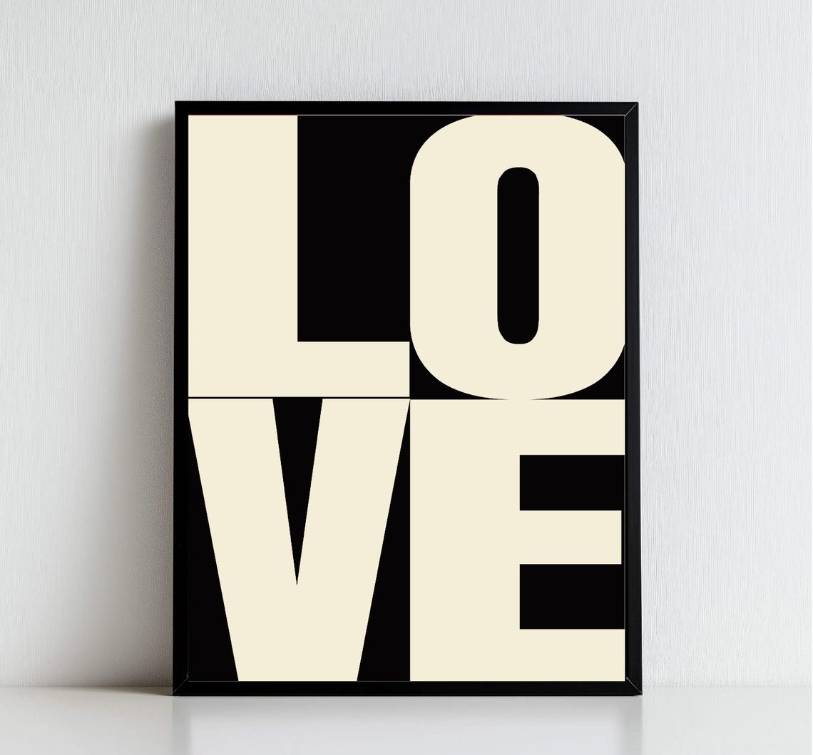 Love Stacked Cream Typography Black Background Modern Wall Art - Image 2