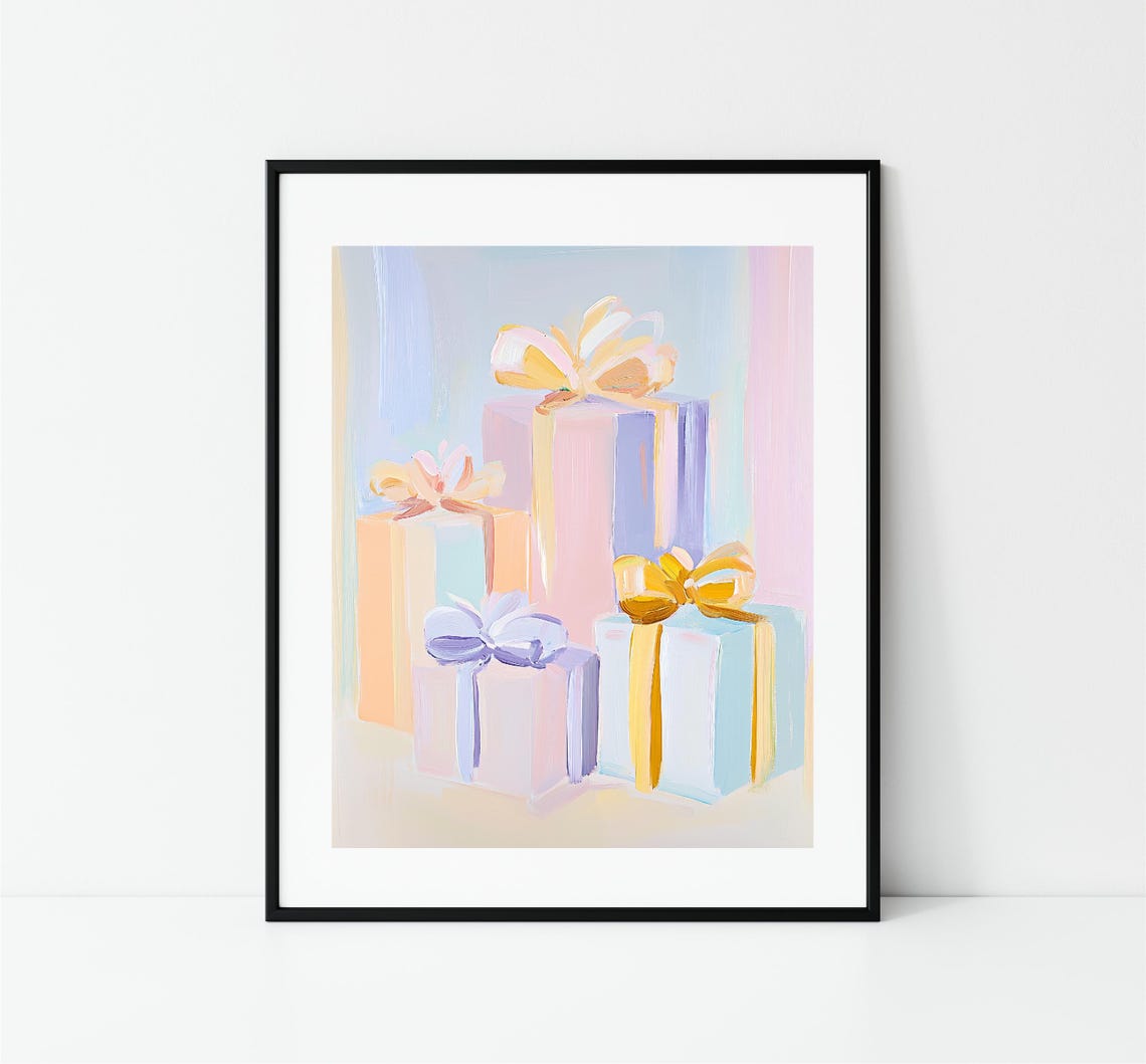 Pastel Christmas Gift Boxes Big Bows Holiday Presents Painting Poster - Image 3