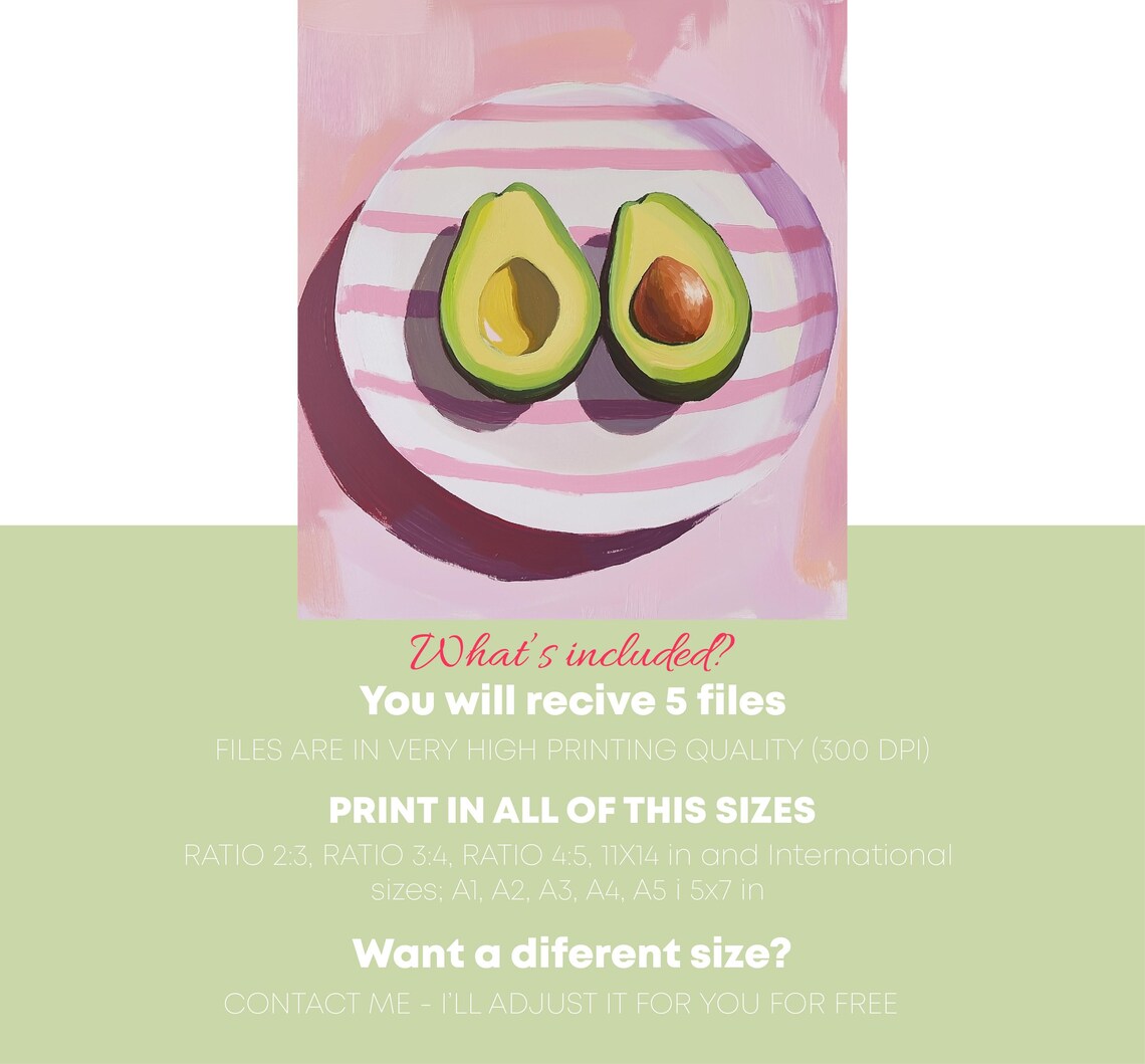 Colorful Avocado Painting Pastel Avocado Wall Decor Print Kitchen Decor Impressionist Food Print - Image 5