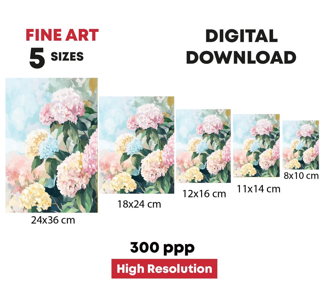 Pastel Hydrangea Bush Pink Blue Yellow Blooms Floral Art Poster - Image 4
