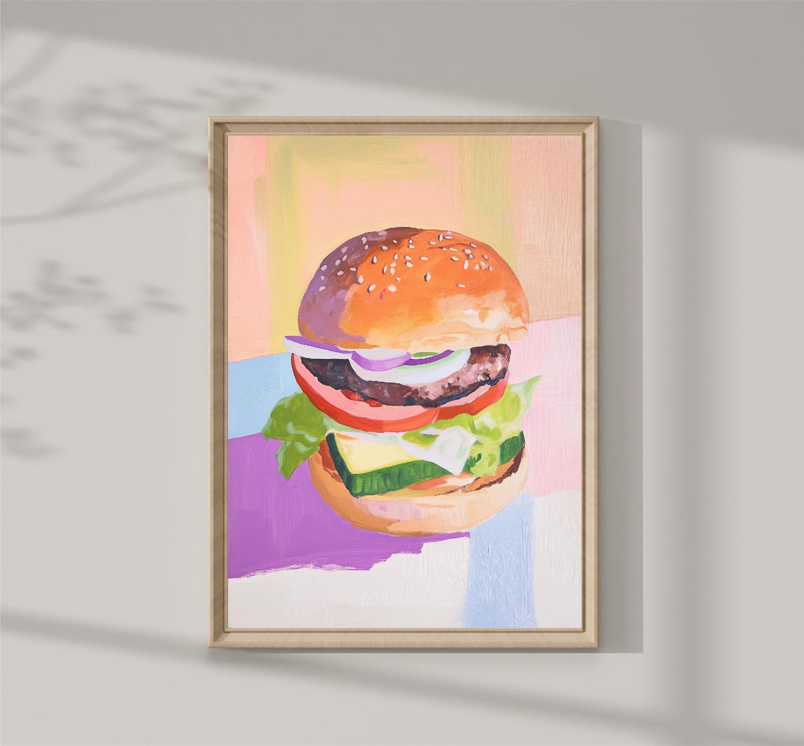 Juicy Cheeseburger Pop Art Pastel Colors Fun Kitchen Diner Print