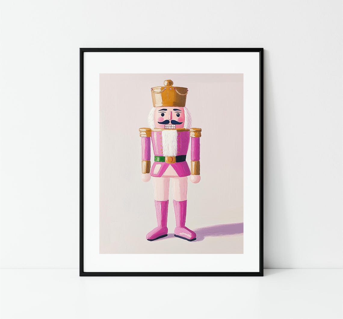 Pink Nutcracker Soldier Gold Hat Christmas Ballet Figurine Art Print - Image 3