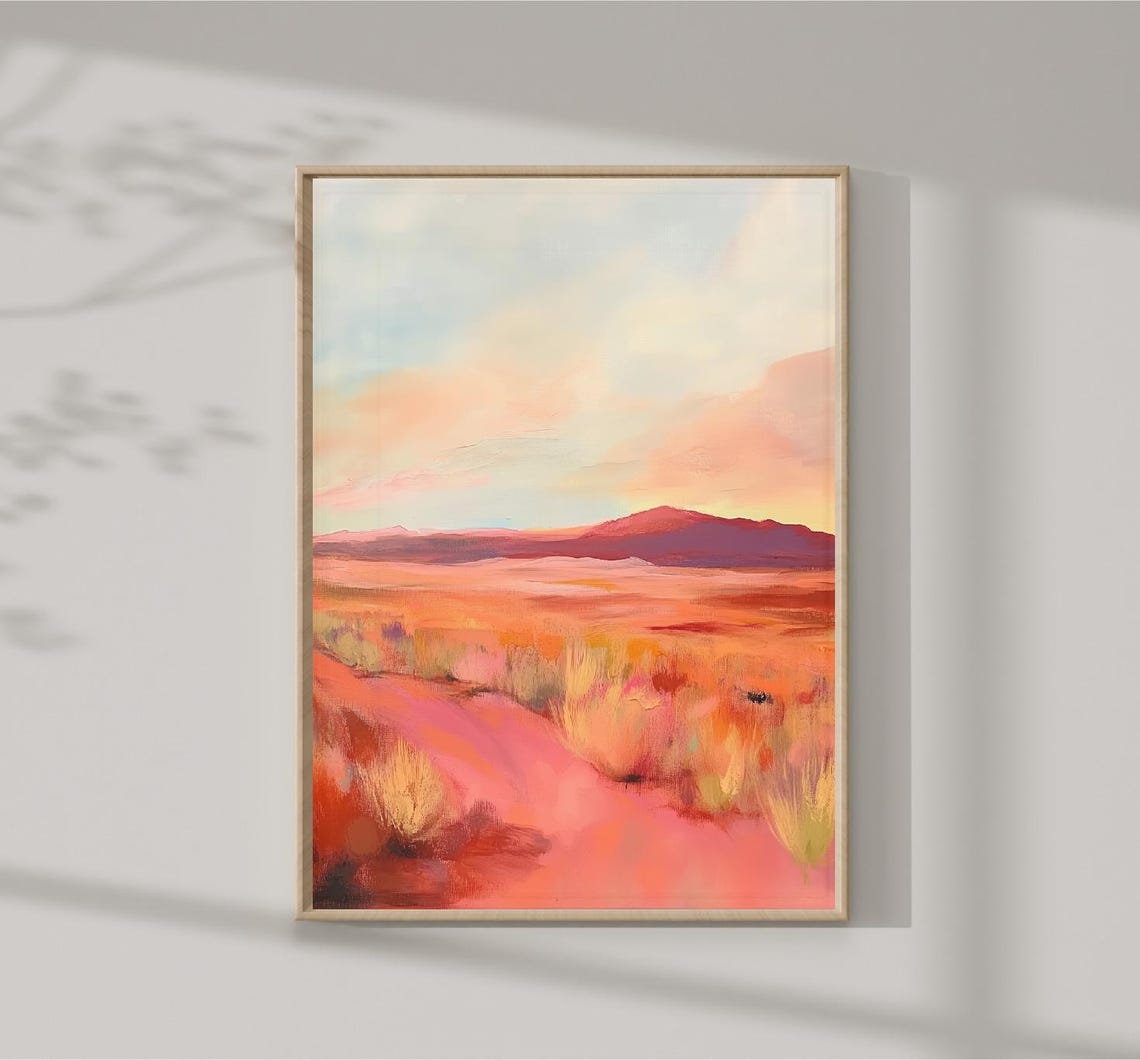 Warm Abstract Desert Plain Sunset Mesa Pastel Landscape Art Print
