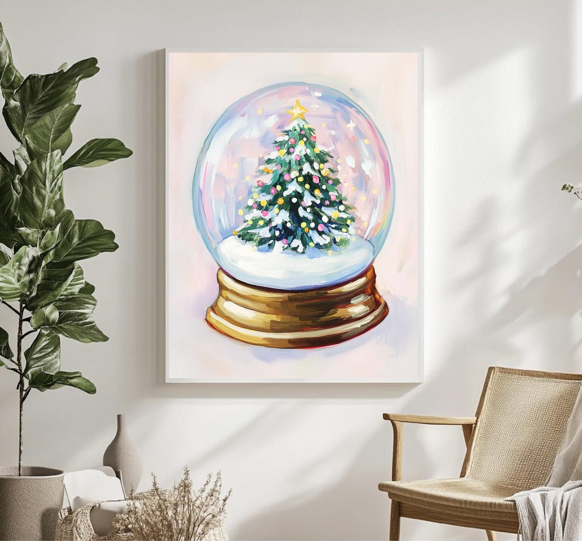 Christmas Tree Snow Globe Gold Base Pink Holiday Keepsake Poster - Image 2