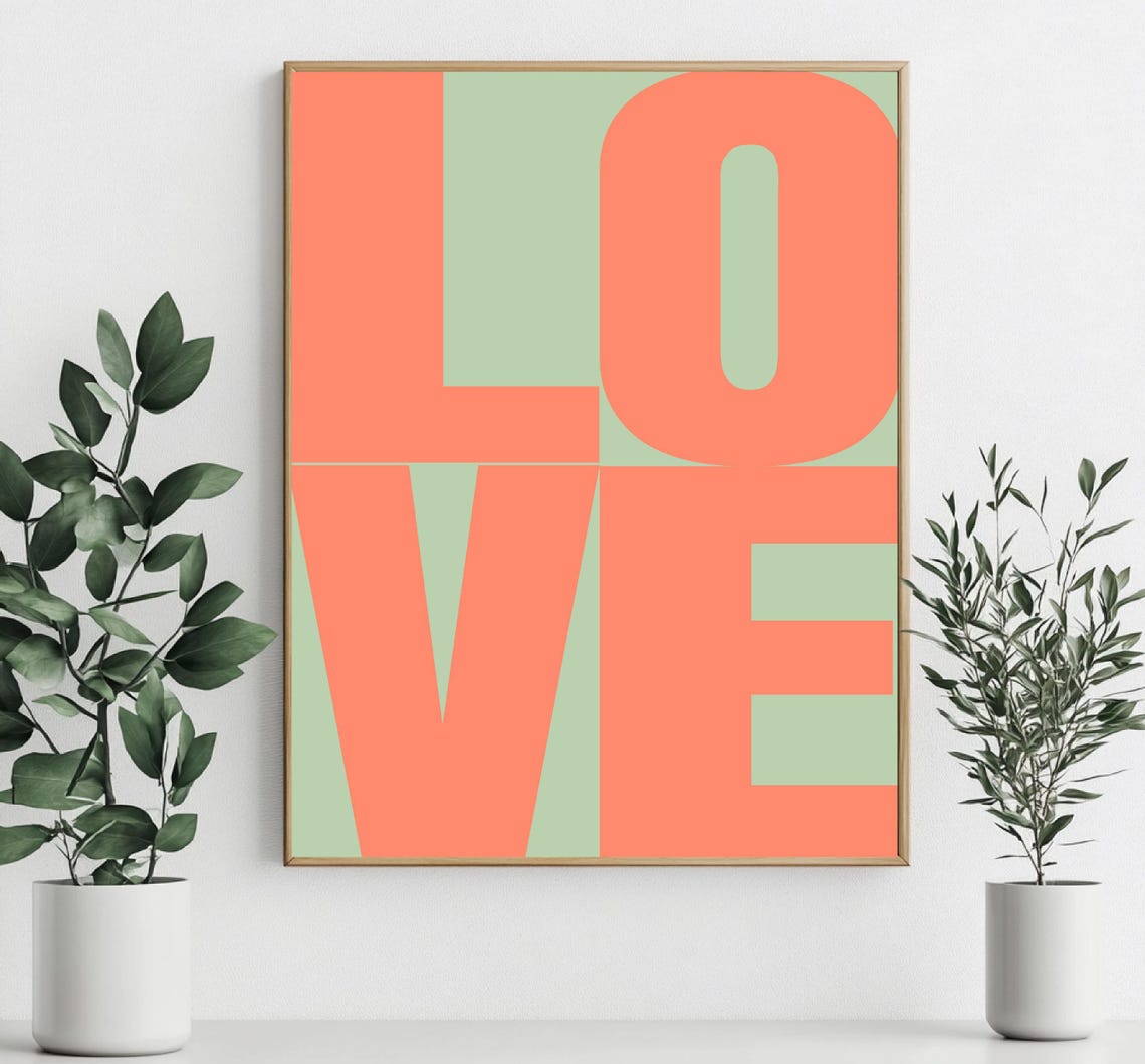 Love Stacked Giant Coral Typography Mint Green Modern Wall Art - Image 2