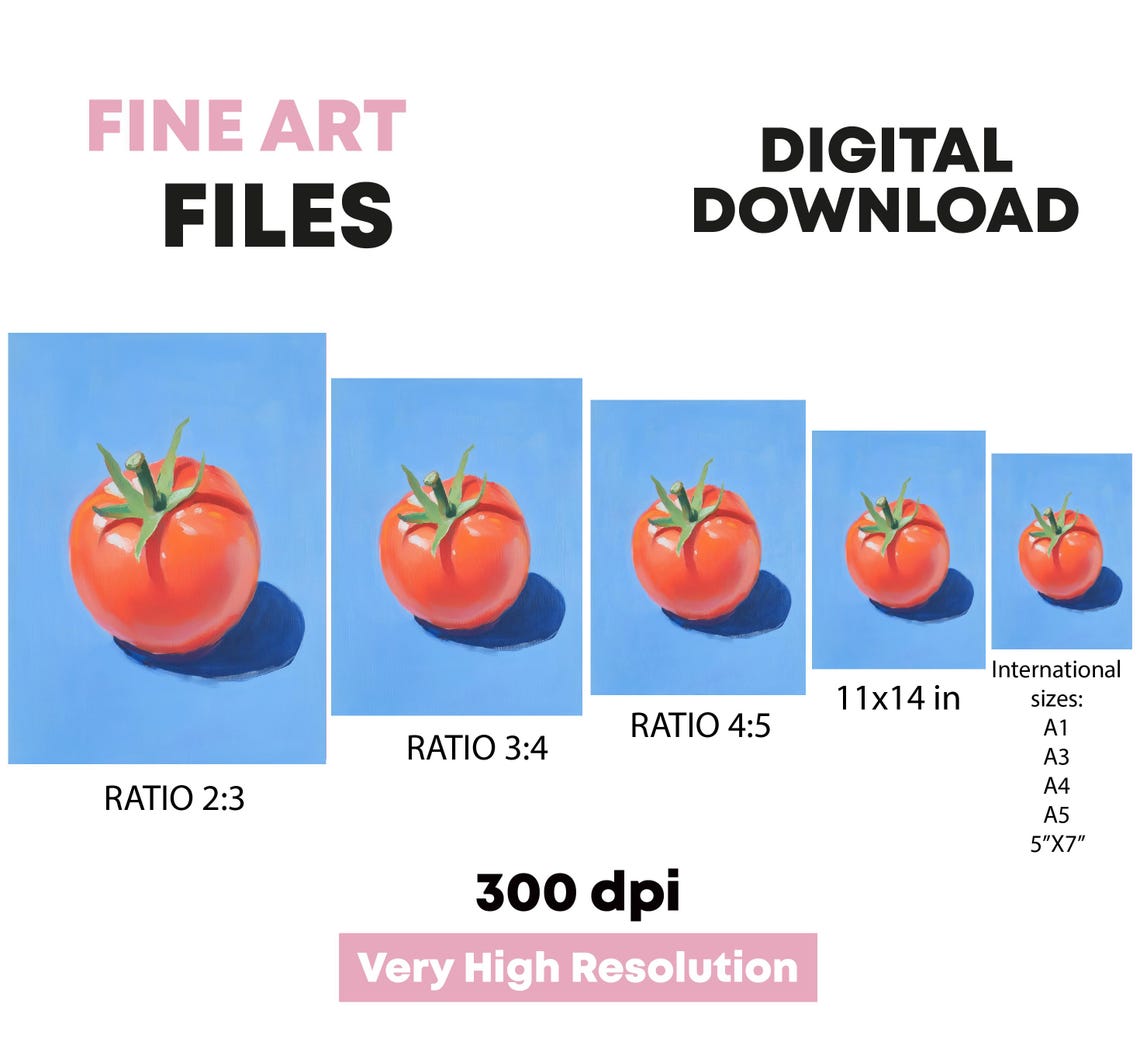 Ripe Red Tomato Still Life Painting Blue Background Kitchen Poster - Image 5