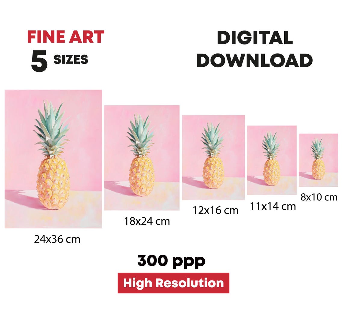 Pastel Pineapple Watercolor Pink Background Tropical Fruit Print - Image 4