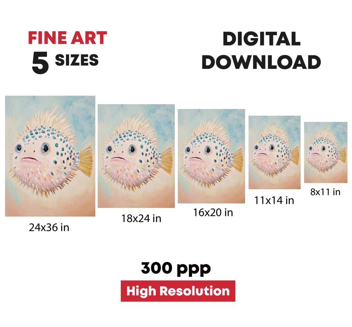 Cute Spotted Pufferfish Portrait Pastel Watercolor Nursery Art Print - Image 4
