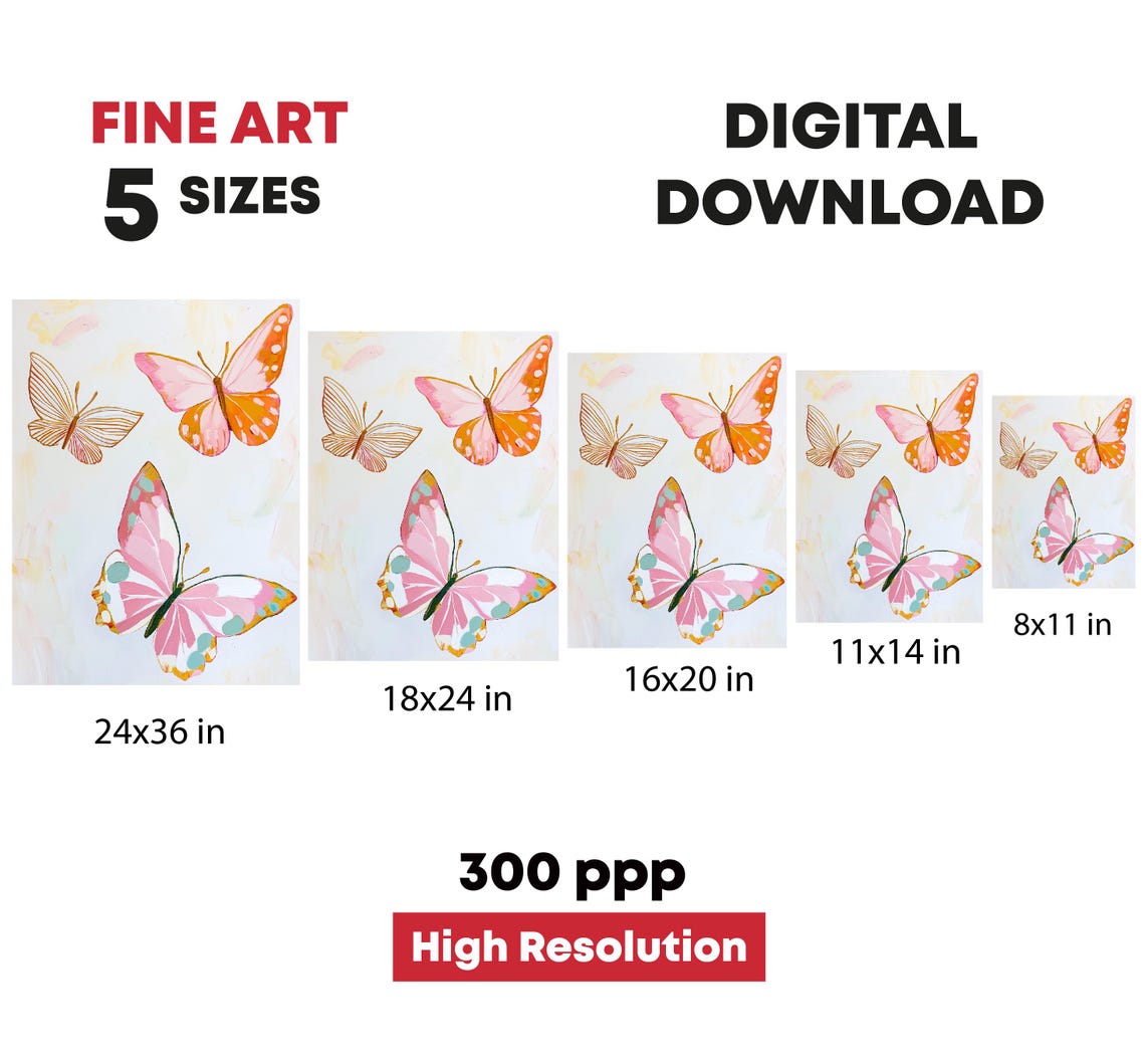 Three Pink Orange Butterflies Botanical Pastel Insect Art Print - Image 4