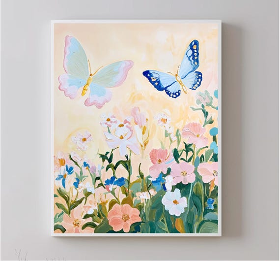 Butterflies And Flowers Painting Animal Art Female Wall Decoration Colorful Animal Home Decor