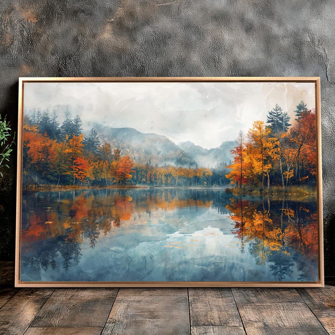Misty Autumn Forest Lake Reflection Mountain Landscape Poster