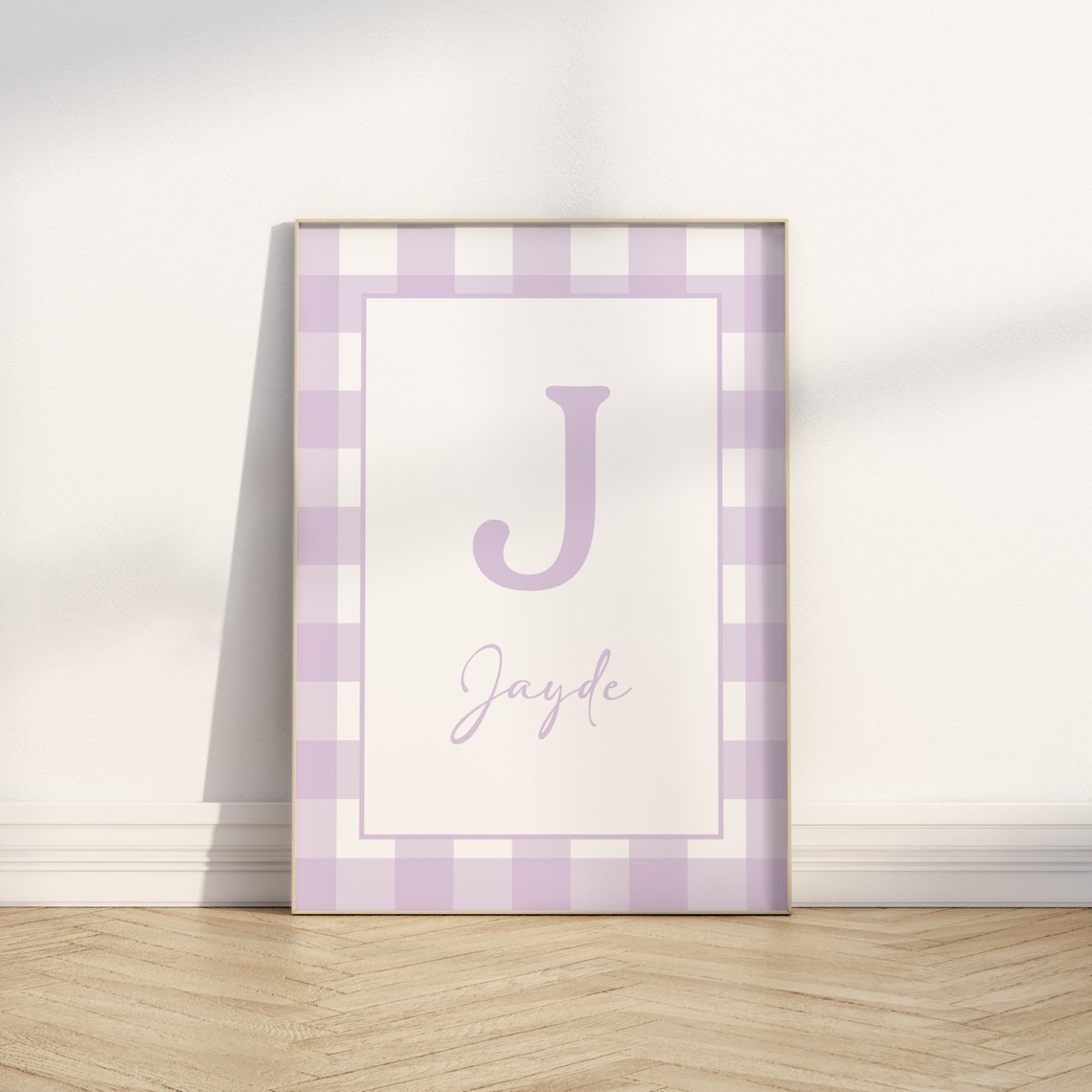 Penelope Personalized Letter P Lilac Gingham Nursery Name Poster - Image 3