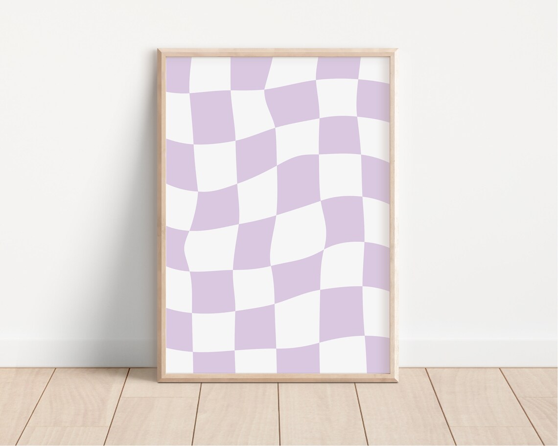 Lilac Checkered Checkerboard Wall Art, Trendy Poster - Image 3