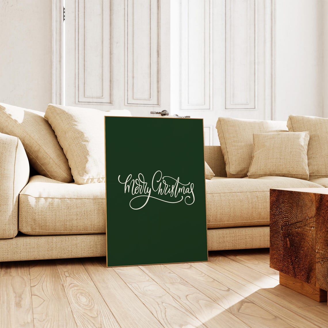 Merry Christmas Calligraphy Script Dark Green Holiday Decor Poster - Image 3
