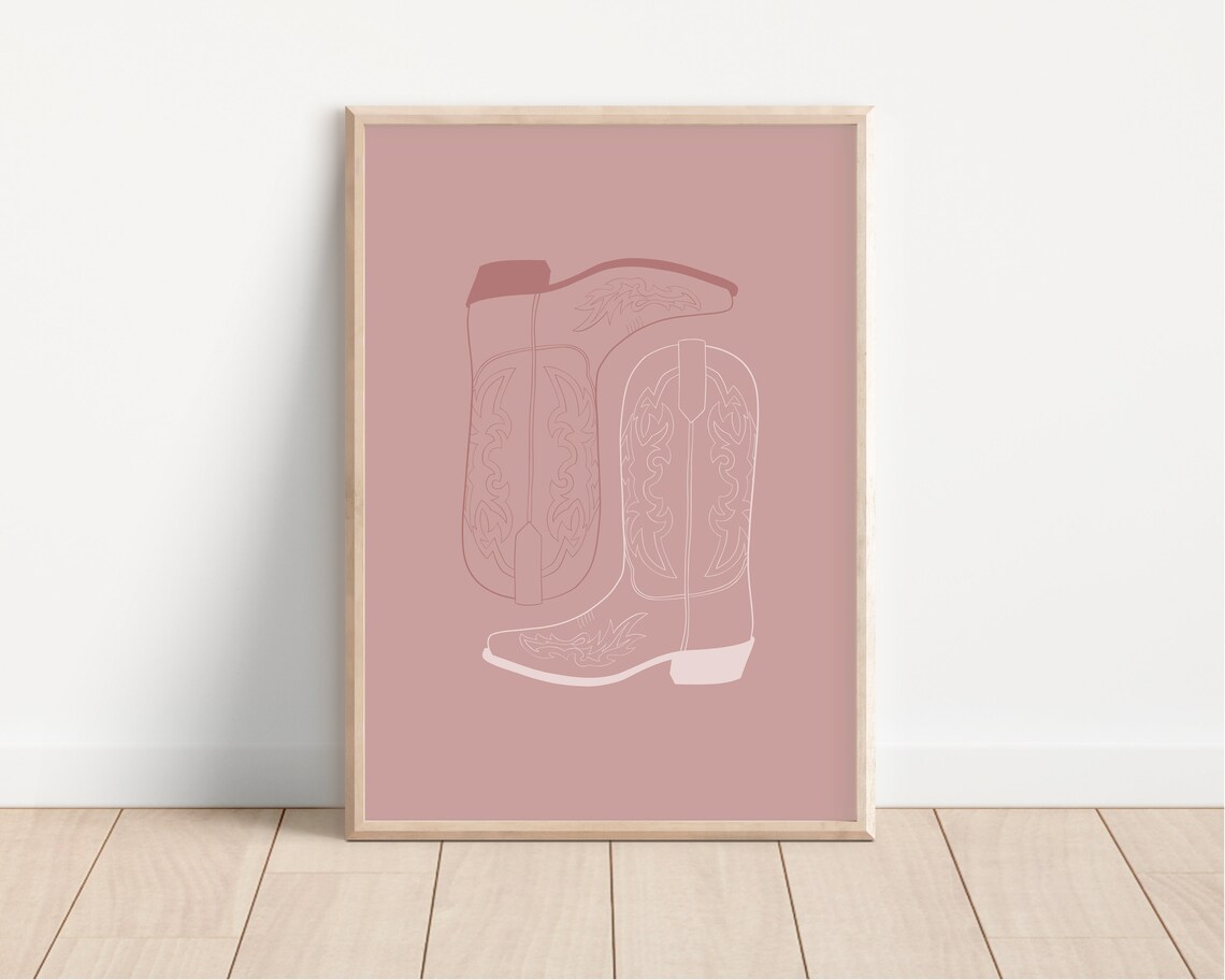 Pink Cowboy Boots Outline Western Nursery Girls Bedroom Decor Poster - Image 3