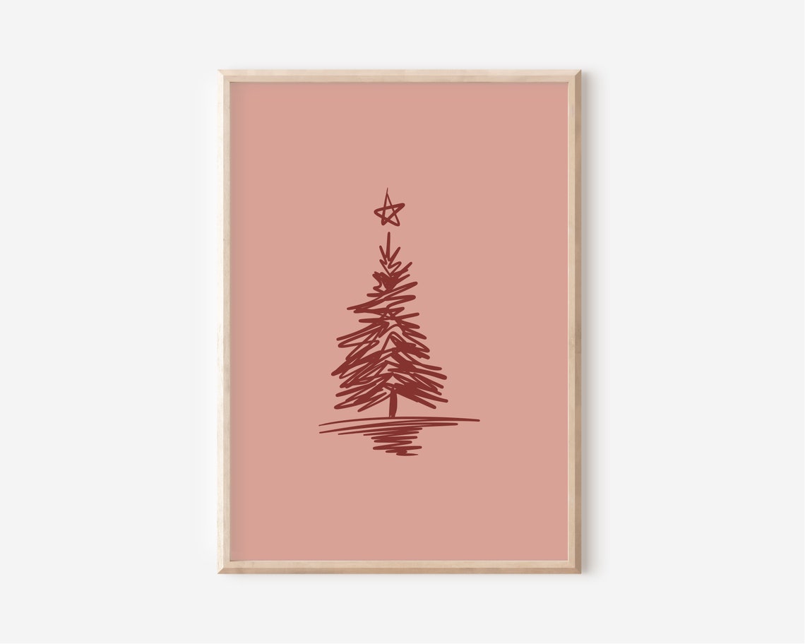 Hand Drawn Christmas Tree With Star Blush Pink Holiday Decor Poster - Image 3