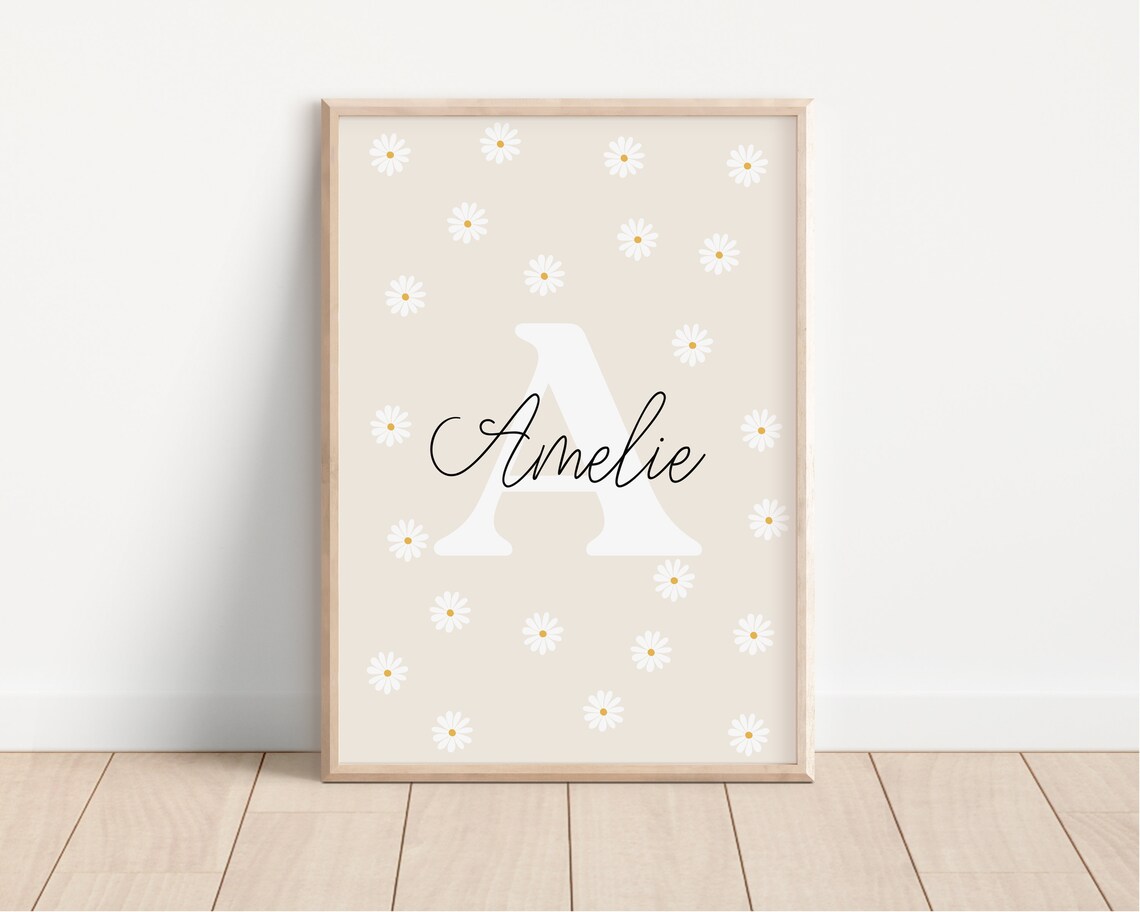 Daisy Print Personalized Nursery Decor Art Print