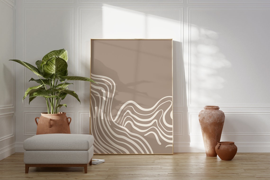 Taupe Wavy Contour Lines Abstract Neutral Minimalist Modern Print - Image 2