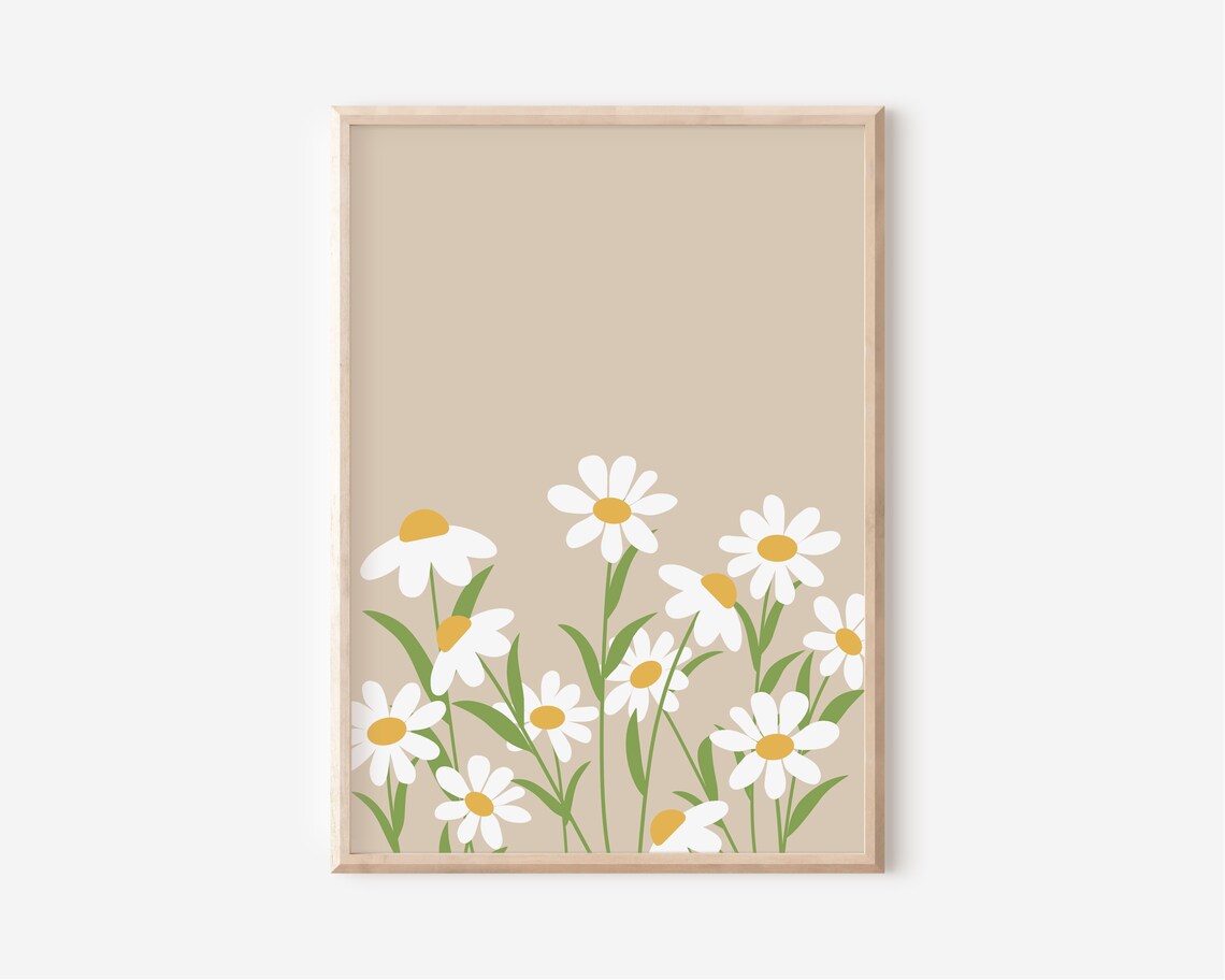 Beige Daisy Boho Floral Art Print, Nursery Decor - Image 3