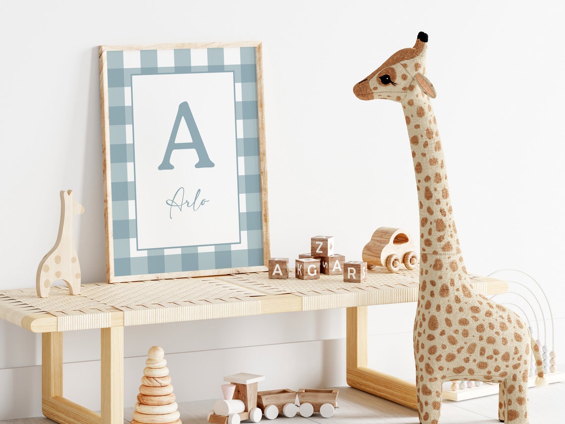 George Blue Gingham Custom Name Nursery Print For Boys Rooms - Image 3