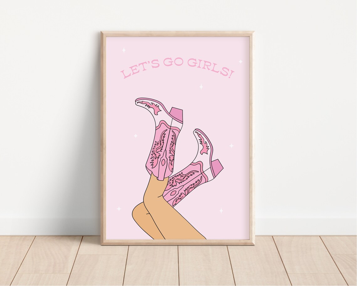 Lets Go Girls Pink Cowboy Boots Trendy Western Girls Night Poster - Image 2