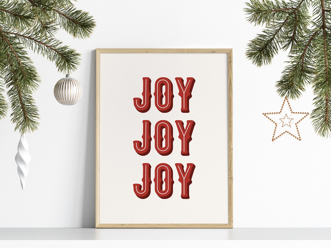 Joy Quote Red Western Typography Cream Christmas Holiday Poster
