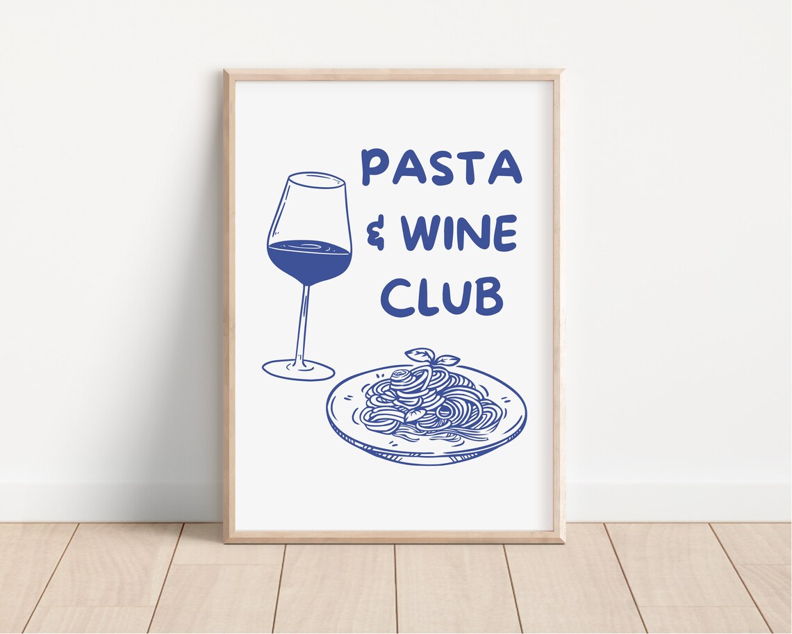 Pasta And Wine Club Kitchen Wall Art Print - Image 3