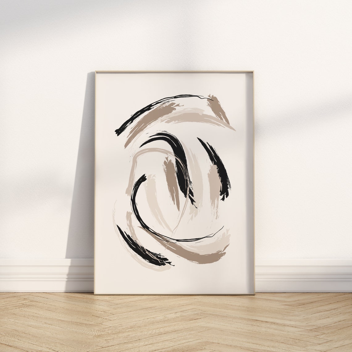 Abstract Brush Stroke Oval Black Gray White Minimalist Modern Print - Image 3