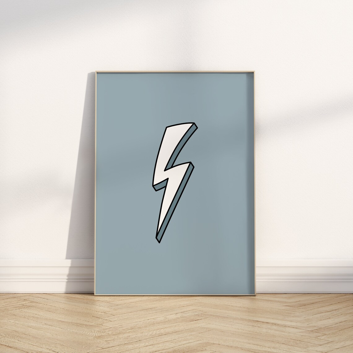 Dusty Blue Lightning Bolt Poster Boys Nursery Playroom Cool Art Decor
