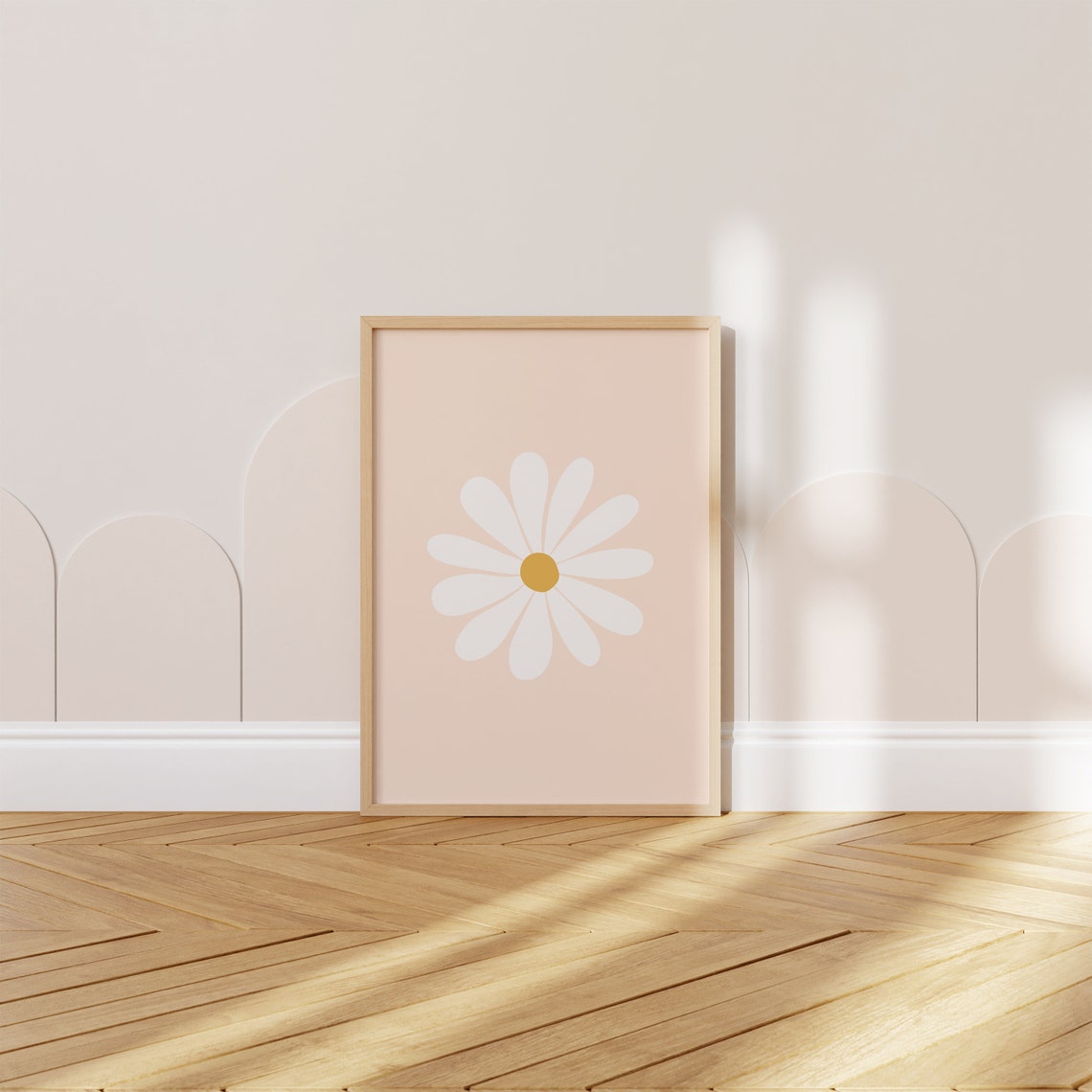 White Daisy Peach Retro Floral Minimalist Single Flower Art Poster - Image 3